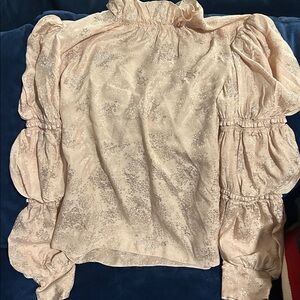 REBECCA TAYLOR GLITTER RUFFLE SILK TOP IN BALLET/SILVER